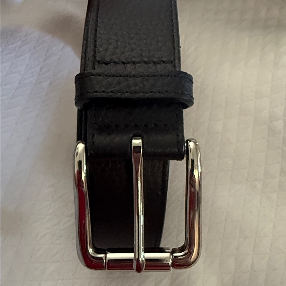 Cole Haan Men’s Black Pebble Leather Heavy Duty Belt with Polished Silver Buckle - Picture 2 of 9